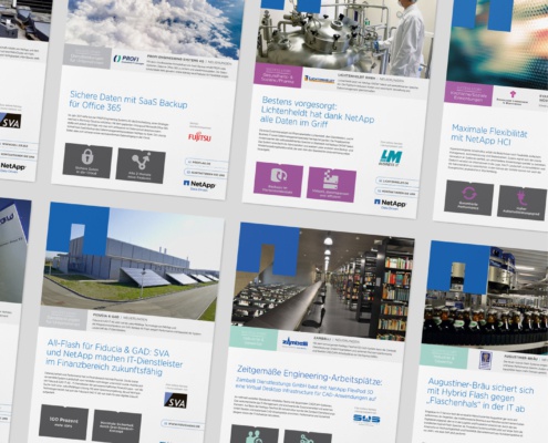 NetApp - Case Studies/Kundenreferenzen: Auftrage über Akime Media, Regelmäßige Case Studies – 4-seitig, Vorlage, Template und Umsetzung des Newsletters, deutsch oder englisch