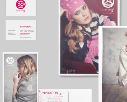 cute stuff GmbH: Corporate Design Umsetzung, Auftrag über Friederike Müller, Die Starnbergerin – PR-Agentur, Visitenkarten, Lookbook, Flyer und Einladungskarte, Bildbearbeitung, Grafikdesign und Umsetzung verschiedener Kommunikationsmedien