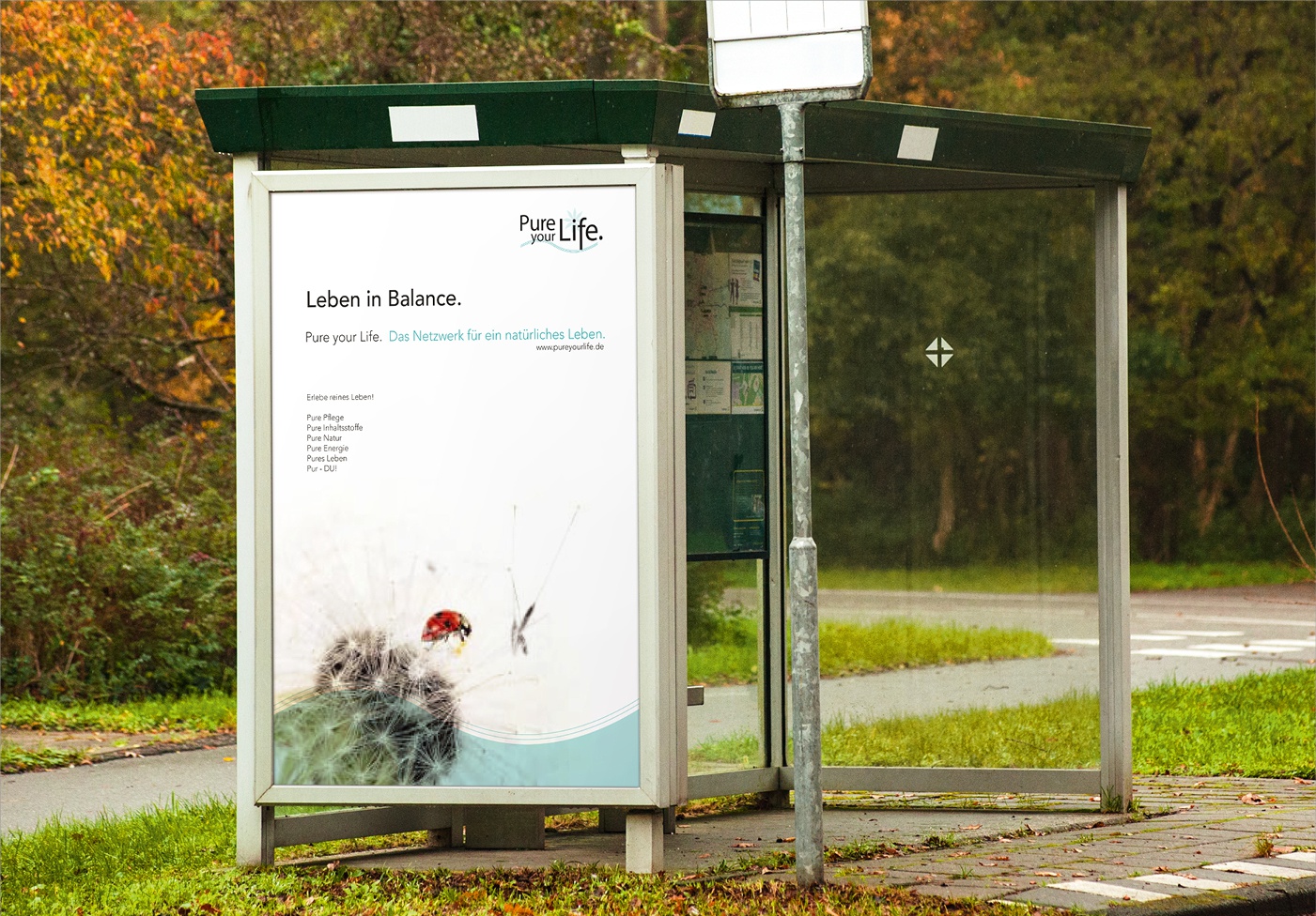 Pure your Life - Netzwerk für natürlich bewusstes Leben: Anzeigenkampagne - Corporate Design, Logo, Visitenkarte, Briefbögen, Webseite