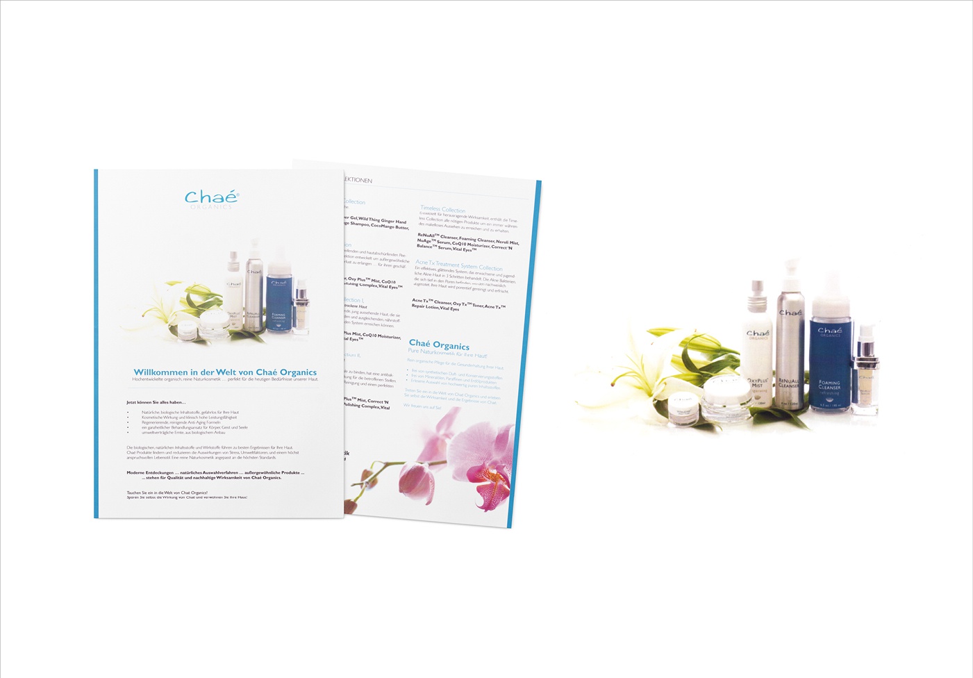 Chaé Organics – Naturkosmetik: Naturkosmetik – Unternehmenskommunikation, Produktflyer, Ettiketten und Labels für Produkte