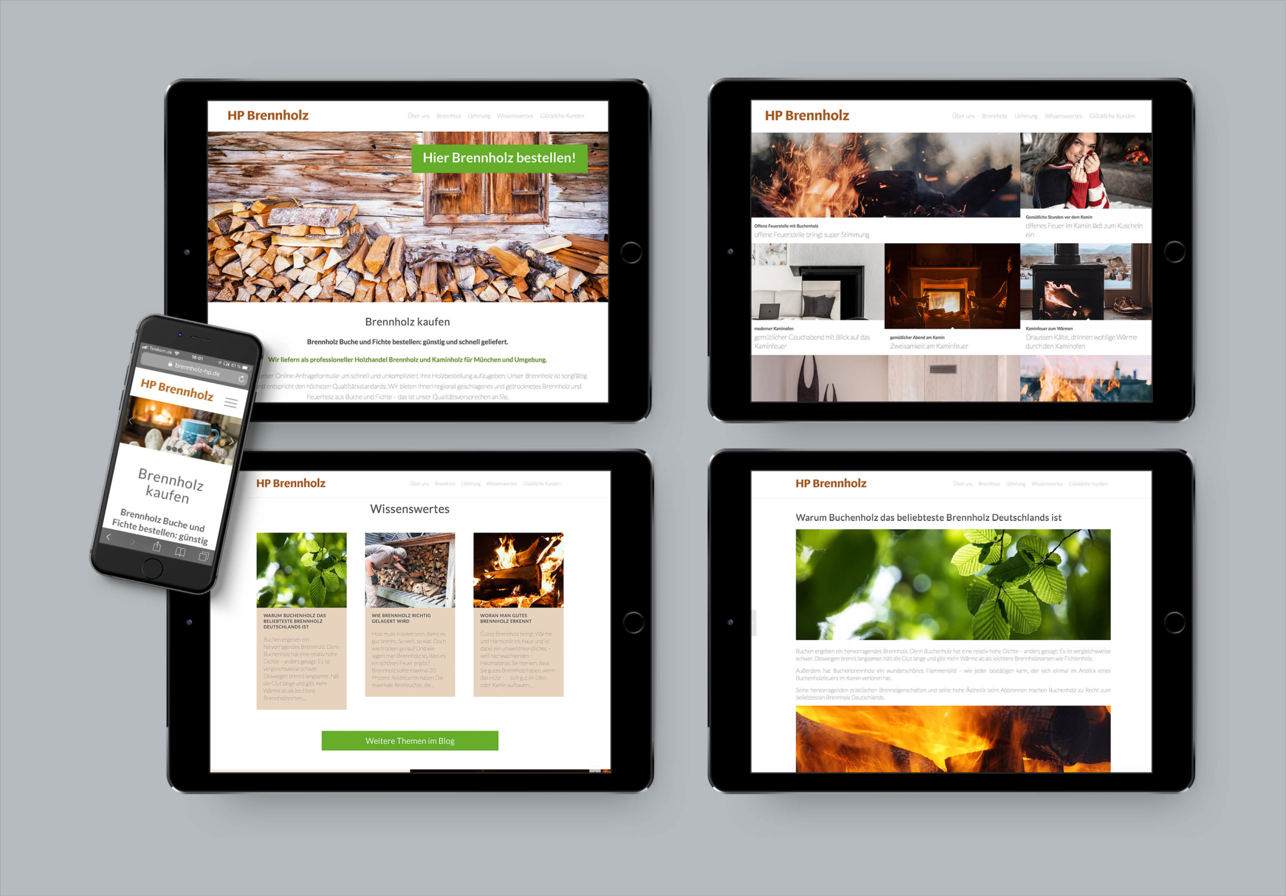 Corporate Design – HP Brennholz: Smartphone und Tablets mit Website Darstellung