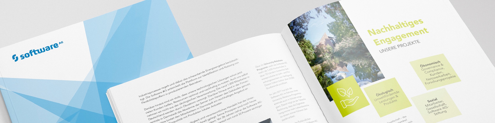 Software AG: Imagebroschüre in Deutsch und Englisch, Konzeption: Covergestaltung, Layout, Umsetzung, Infografiken, Bildbearbeitung, Reinzeichnung und Druckausgabe